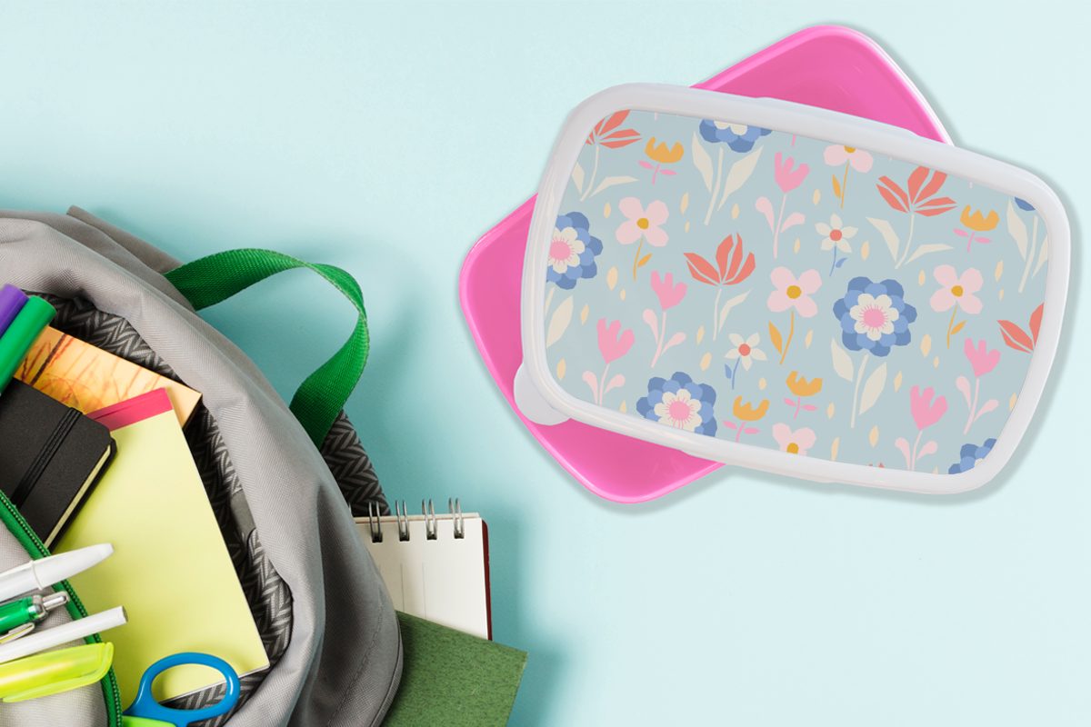 MuchoWow Lunchbox Brotbox Brotdose Snackbox, für Blumen rosa Muster, Mädchen, - Kunststoff Kinder, Erwachsene, Kunststoff, - Pflanzen (2-tlg)
