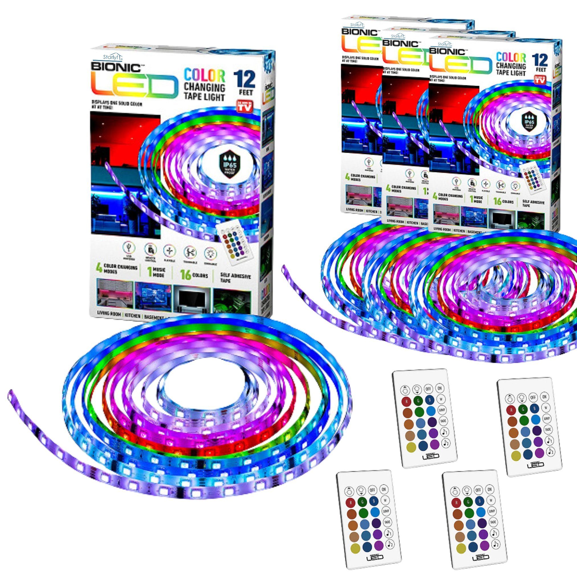 Starlyf LED Stripe Bionic LED Lichterkette, LED Lichtband, Farbwechsel Leiste, 16 Farben, 4 Modi, Fernbedienung