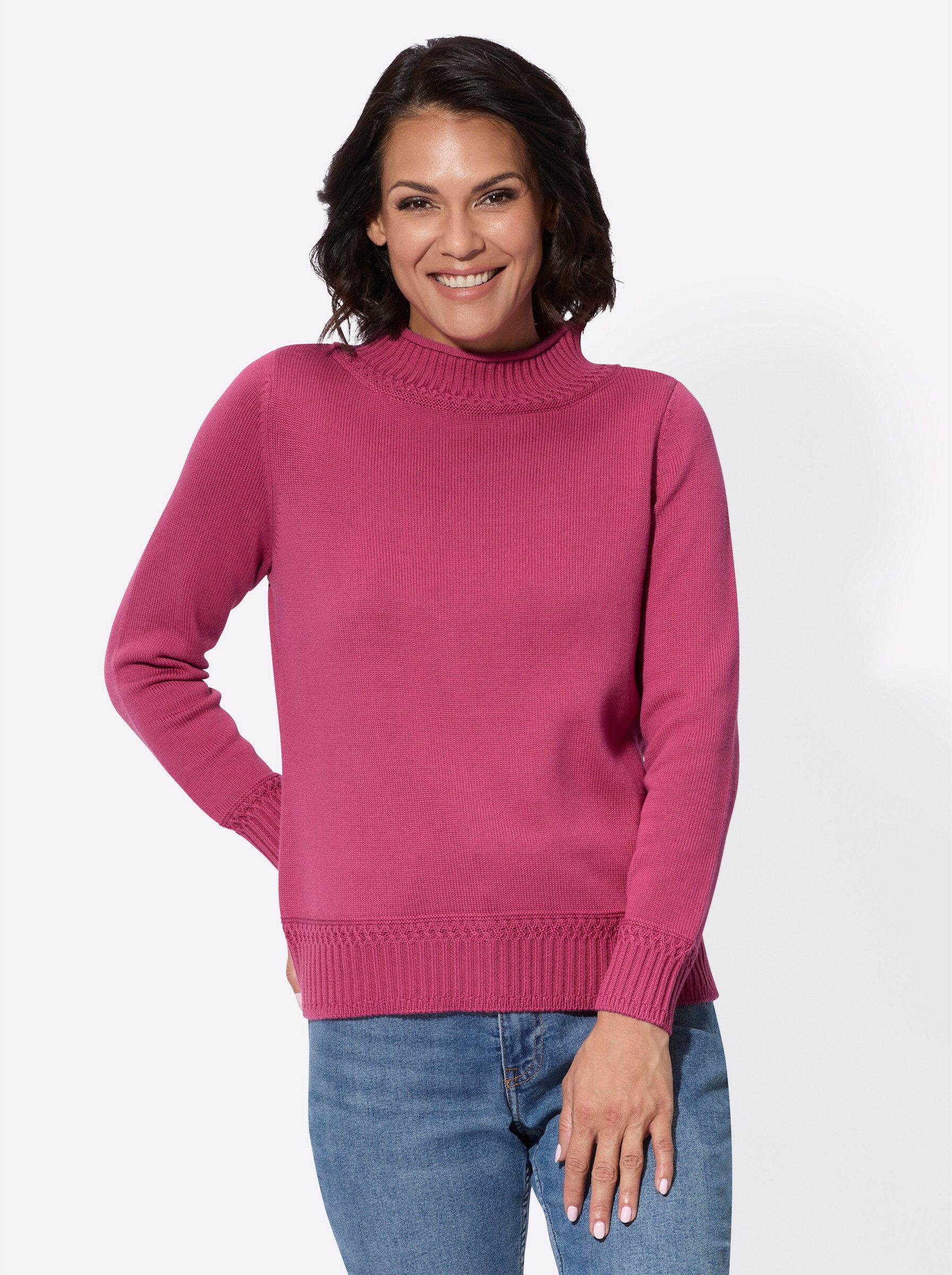 Strickpullover Stehkragen-Pullover Langarm Jersey