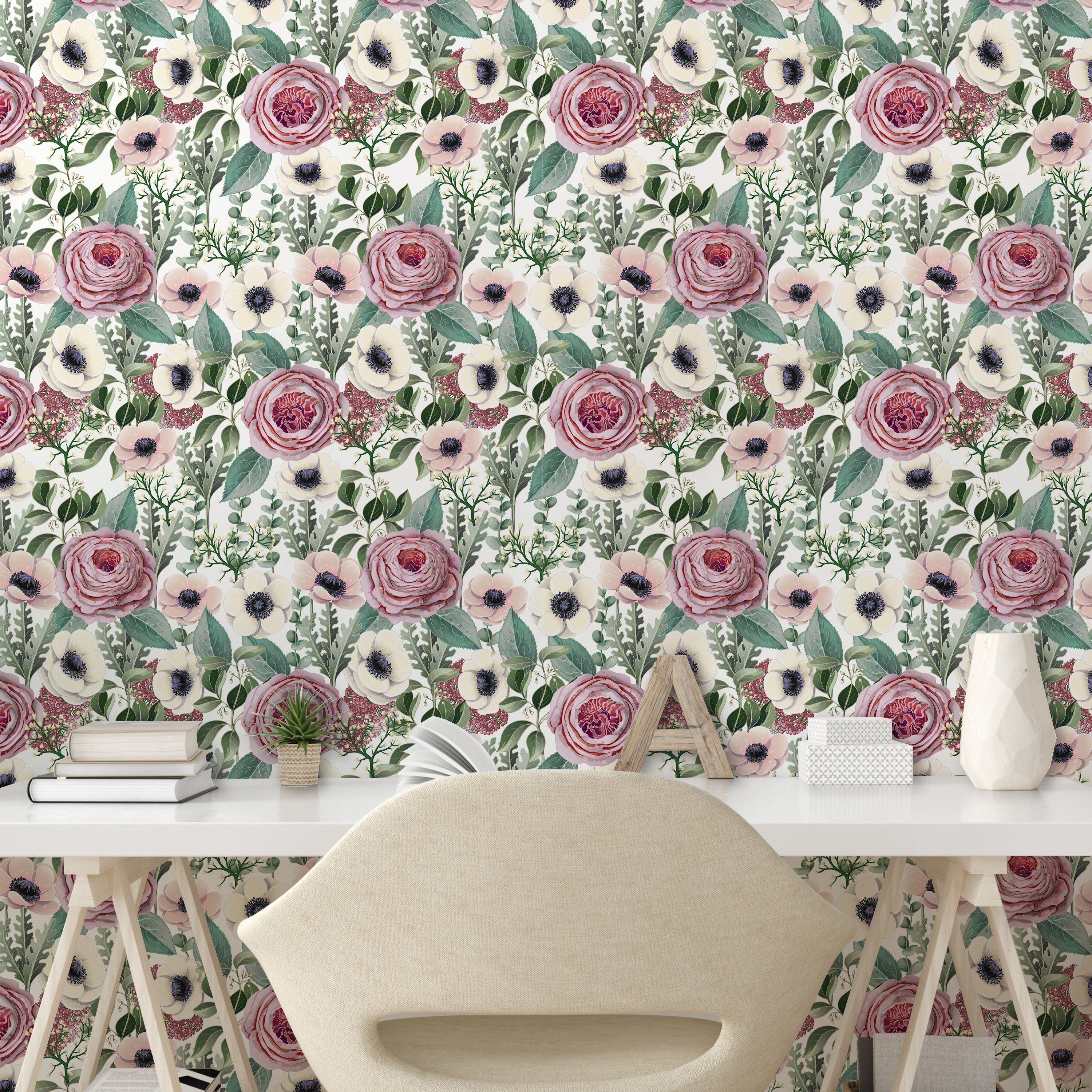 Blick Küchenakzent, Vinyltapete Abakuhaus Blumen Wohnzimmer Vintage selbstklebendes Victorian Rose