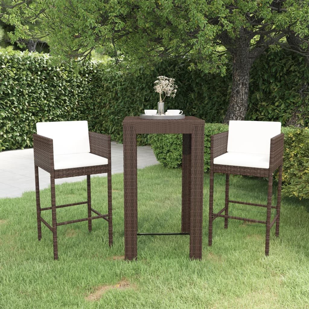furnicato Gartenbar-Set 3-tlg. mit Kissen Poly Rattan Braun, (1-tlg)