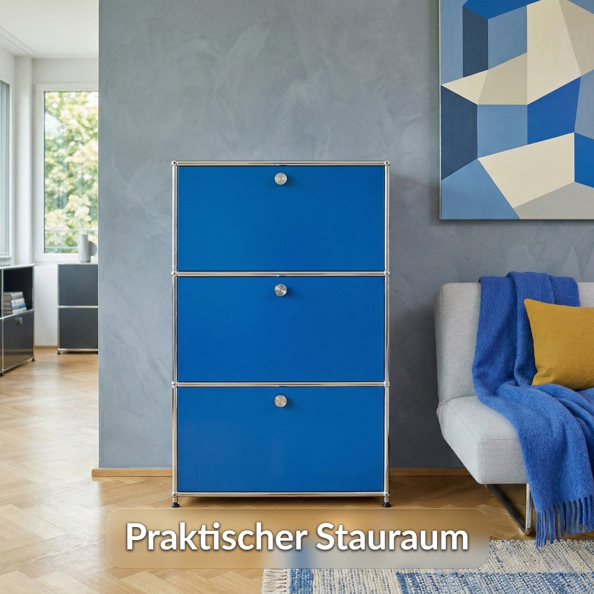 Floordirekt Sideboard Concept Epure MK-129 Metallschrank, 3 verschließbare Fächer, 3 verschließbare Fächer, B75×T40×H120 cm – Bild 5 von 5