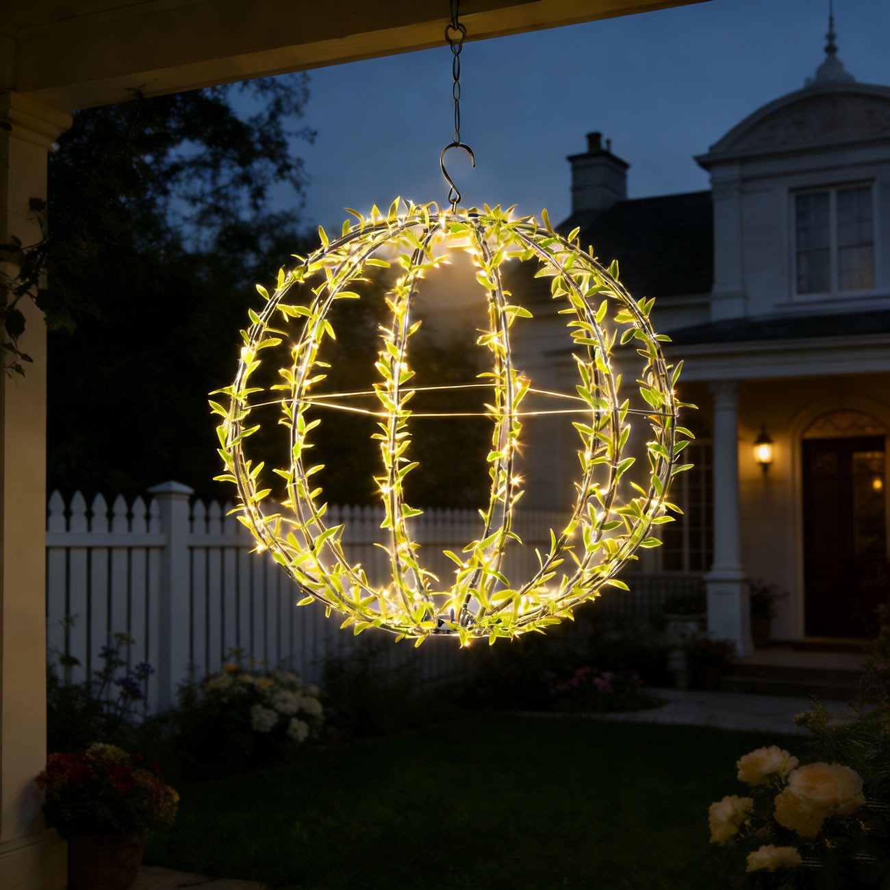 shop'n smile ideoon Hängeleuchte Solar Leuchtkugel Gartenkugel Ø40cm Blätterdesign 144 LEDs 2 Lichtmodi, LEDs, Warmweiß, 2 Modi, Solarbetrieb & Dämmerungssensor IP44, Dekoleuchte