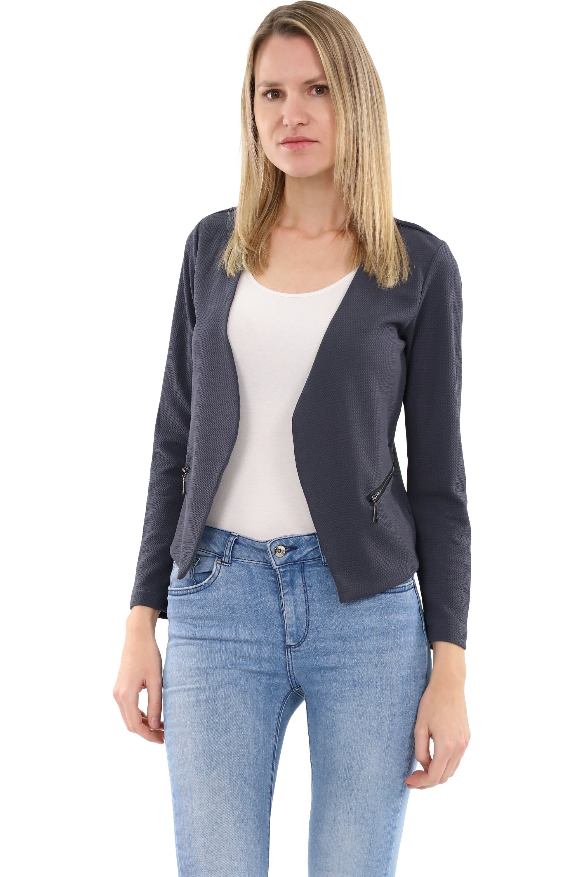 malito more than fashion Jackenblazer malito Damen Blazer ohne Kragen, Sakko im Basic Look, Kurzjacke mit Sweatblazer im Basic-Look