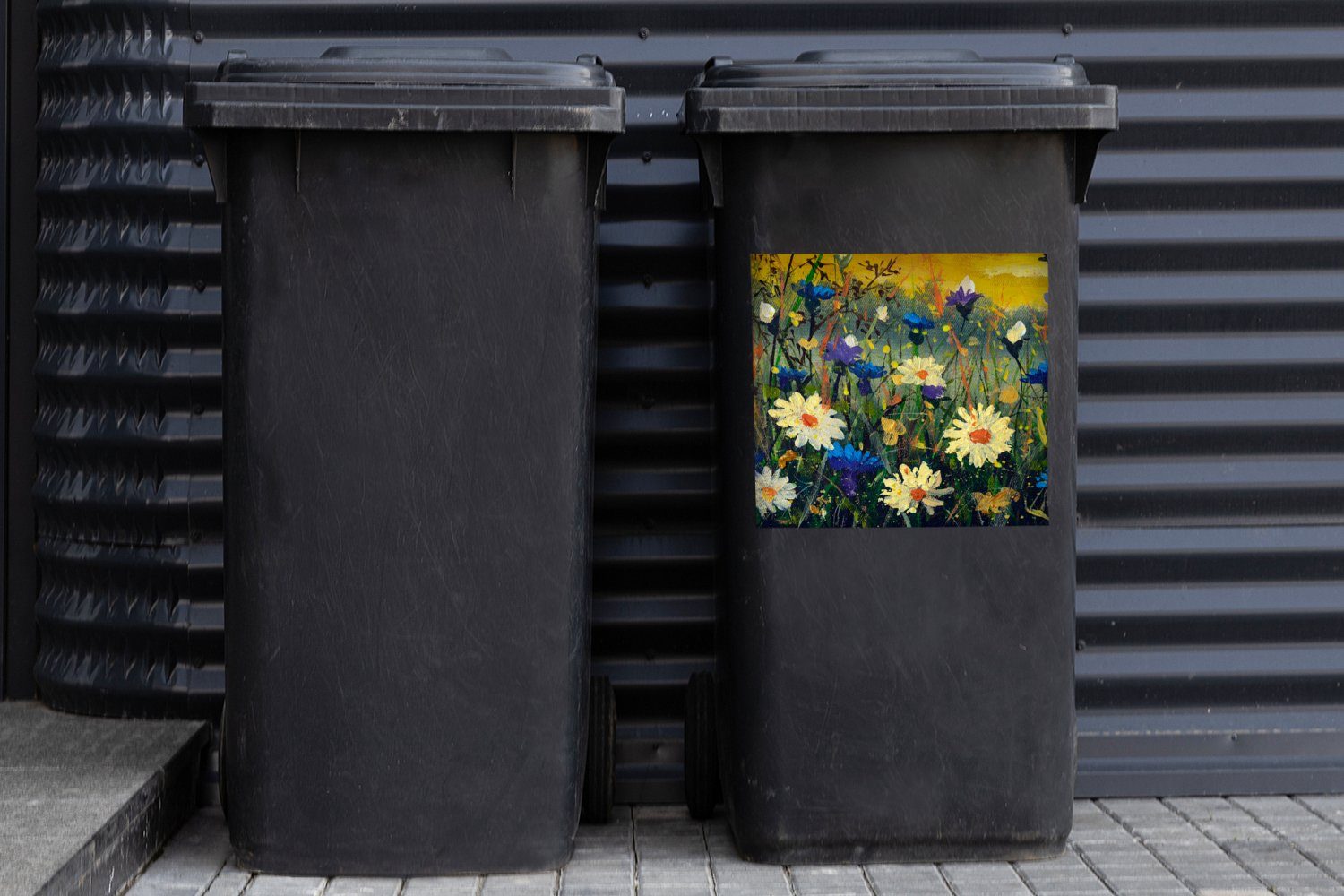 Wandsticker - Abfalbehälter Container, Mülltonne, Natur - (1 Ölfarbe Sticker, - Blumen Malerei MuchoWow St), Mülleimer-aufkleber,