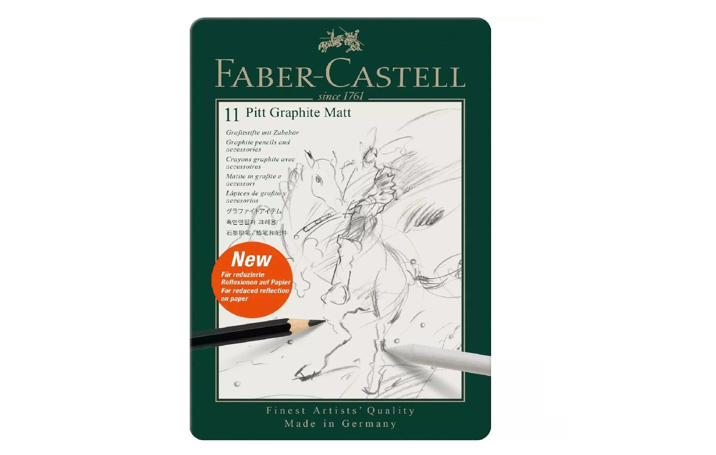 Faber-Castell Kreativset 11-tlg. Set Pitt Graphite Matt Grafitstifte mit Zubehör im Metalletui, (Zeichen-Set, 11-tlg., HB, 2B, 4B, 6B, 8B, 10B, 12B, 14B, Papierwischer, Radierer, Spitzer)