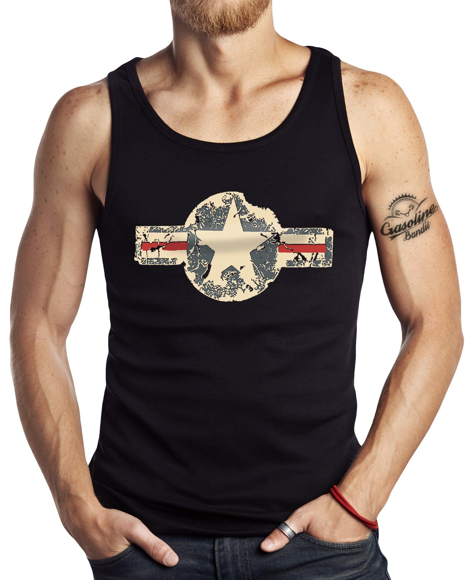 BANDIT® USAF GASOLINE US Army Vintage Tanktop Muskel-Shirt Fans: für Military