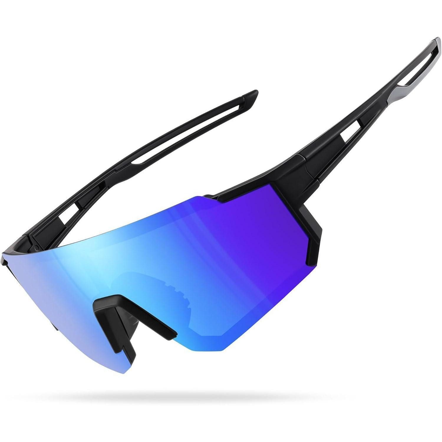 LuxusKollektion Monoscheibensonnenbrille Sportbrille Fahrradbrille polarisiert UV400 Herren 2-Schwarz-Eisblau