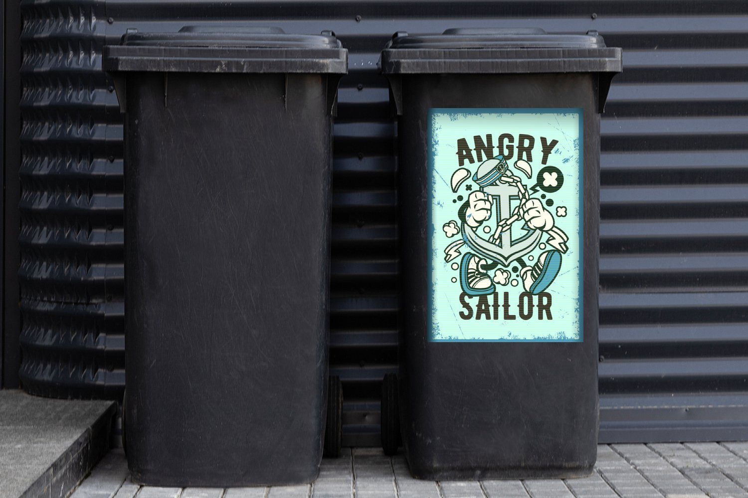 Sticker, Abfalbehälter Retro (1 Mülleimer-aufkleber, - Blau Container, Mülltonne, St), Wandsticker MuchoWow Anker -