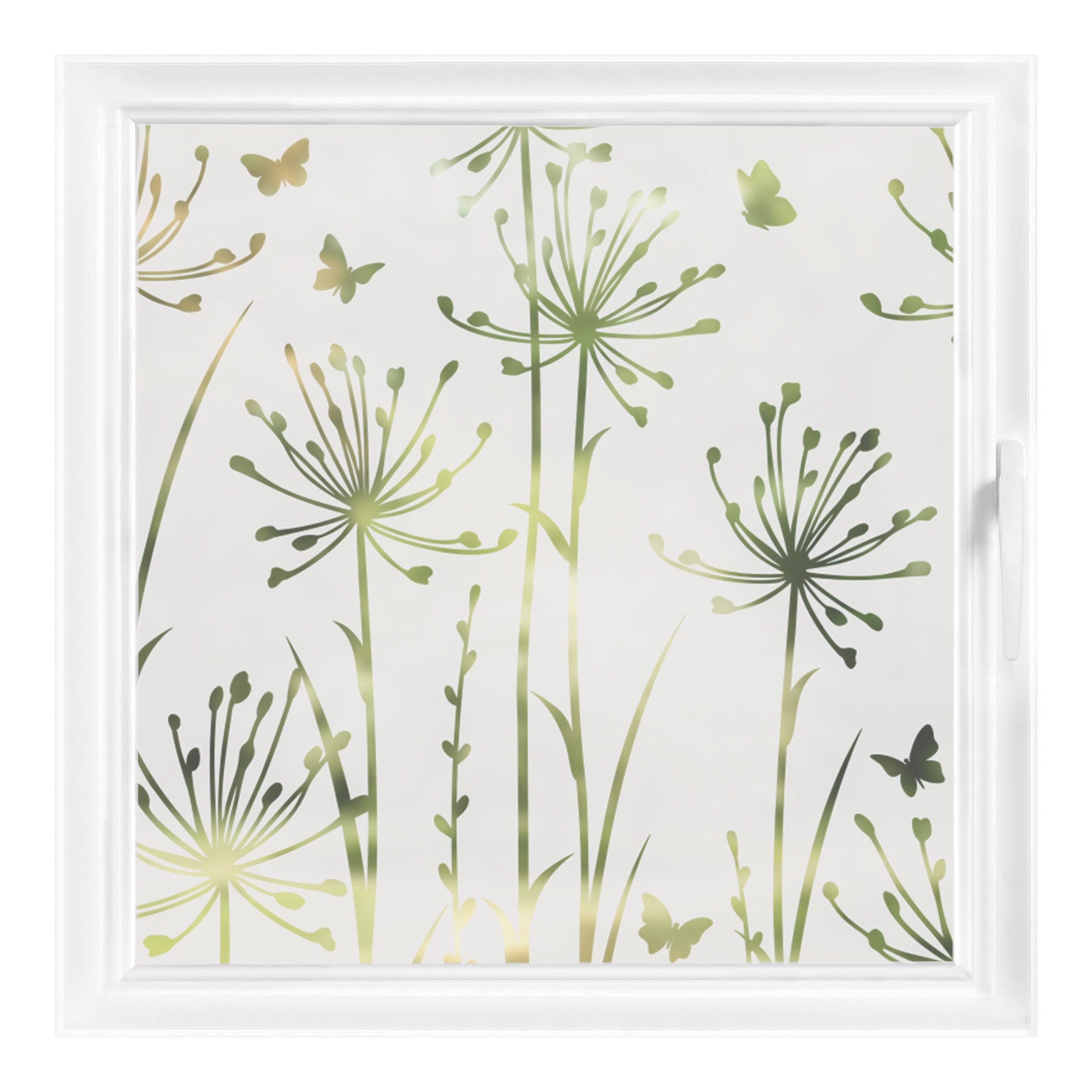 Bilderdepot24 Fensterfolie statisch haftend Motiv Fensterdeko Blütenwiese Schmetterlinge Blume, blickdicht, Innen Fenster Tür Balkontür Küche Badezimmer Wohnzimmer Schlafzimmer