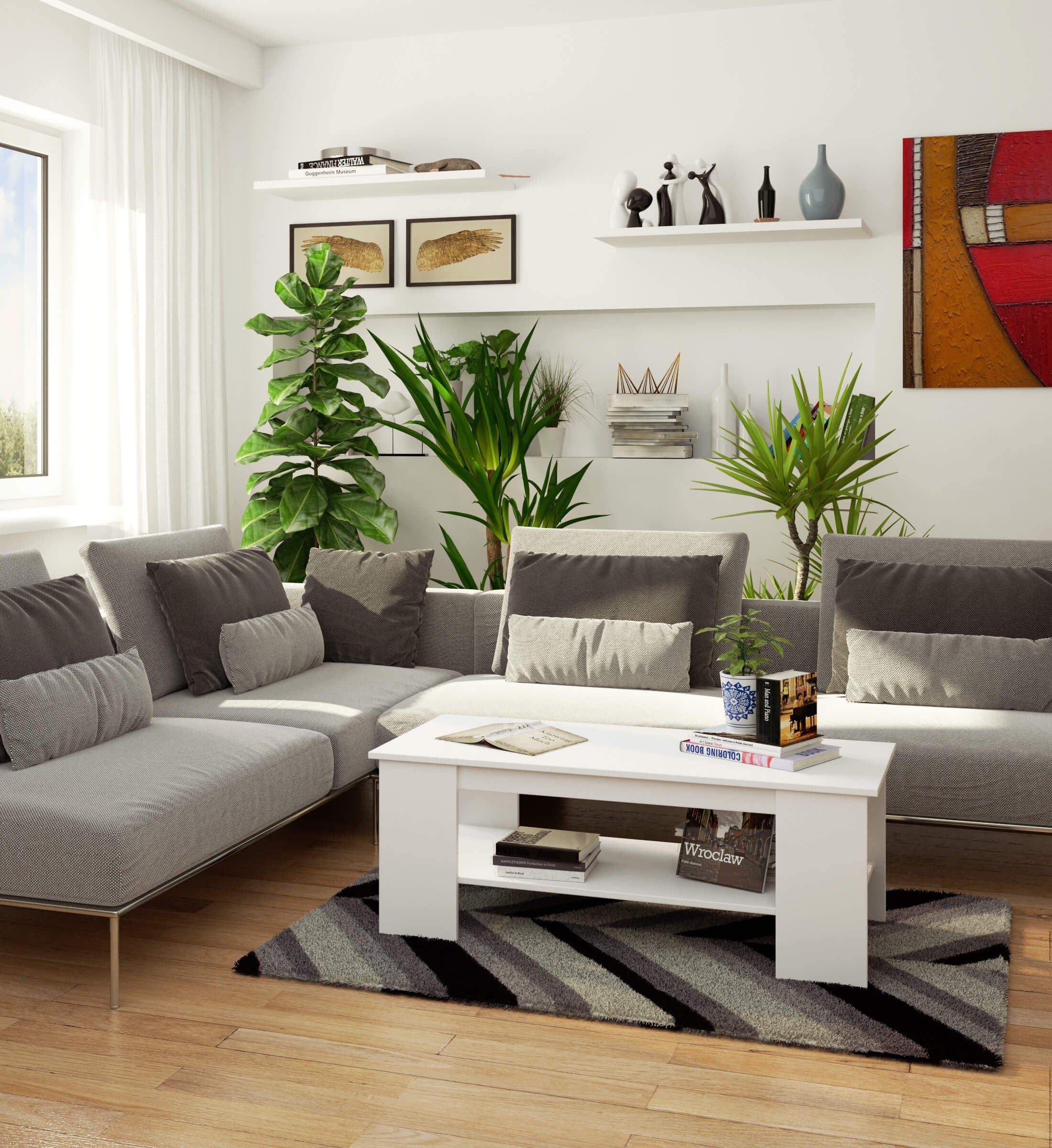 Raumhirsch Furniture Couchtisch Moderner Kaffeetisch Weiß - Praktische Ablagefläche - Couchtisch Kami, Robuste Laminatplatte, kratzfest & wasserabweisend, 120x50 cm