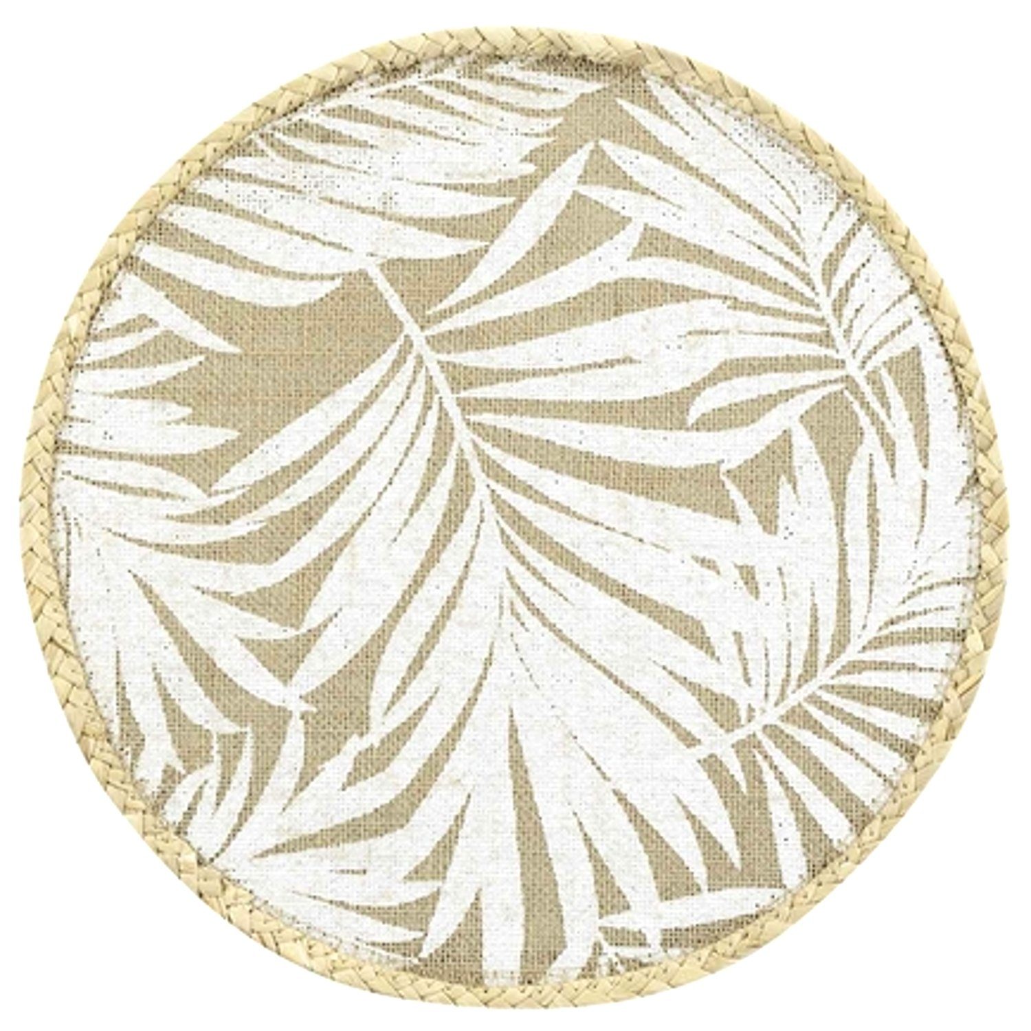 Platzset, Macosa Home, (4-St), 4er Set Platzset Jute Dschungel Blätter rund Beige Weiß Bohostil Platzmatten modern Boho Tischset Tisch-Untersetzer Teller-Unterlage Platzdeckchen Tischmatte