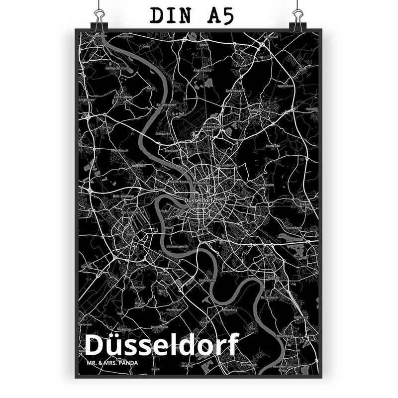 Mr. & Mrs. Panda Poster DIN A5 Düsseldorf - Geschenk, Designposter, Stadt, Stadt Dorf Karte L, Stadt Black (1 St)