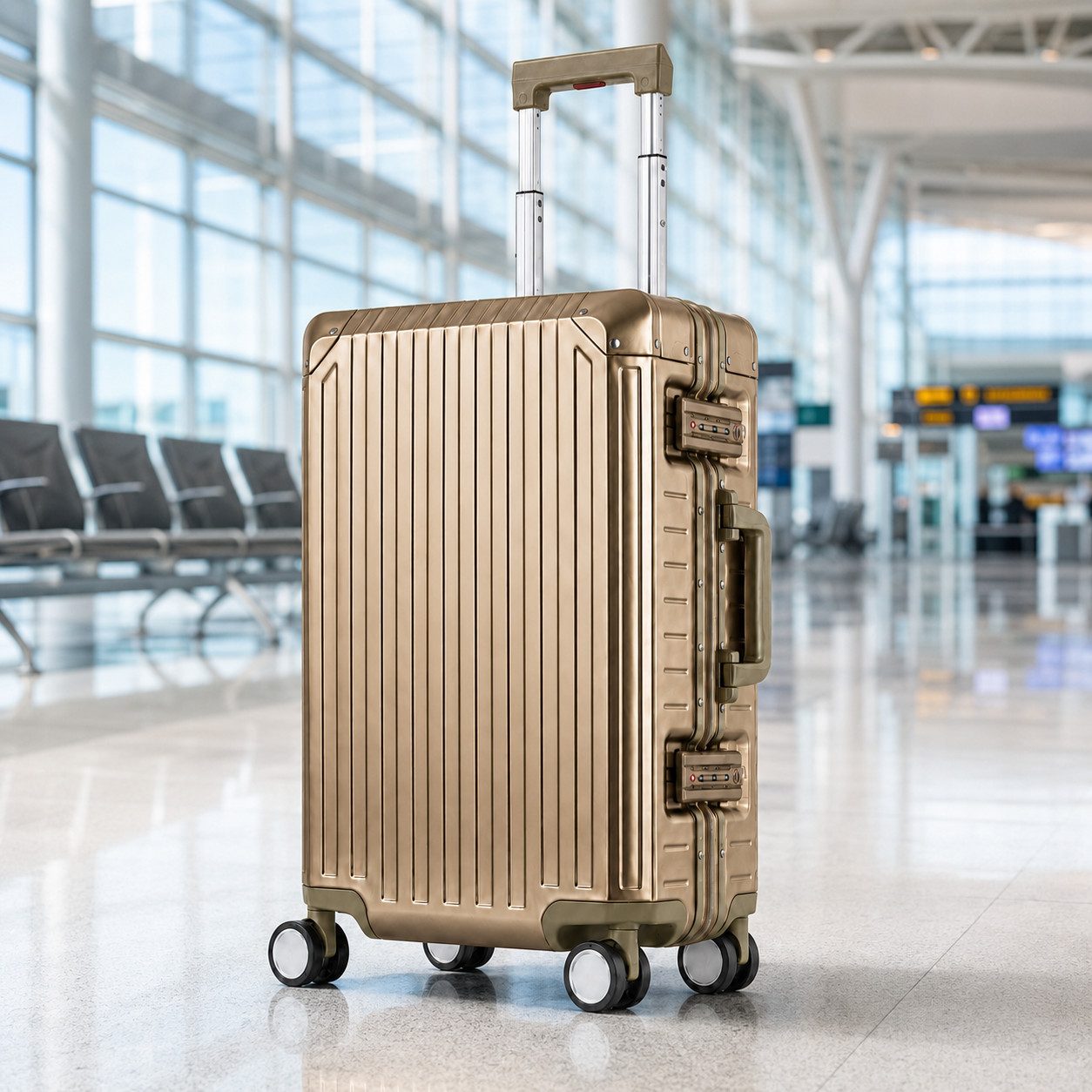 Travelhouse Handgepäckkoffer 100% Aluminium TOKYO - verschiedene Farben, 4 Rollen, mit stabilem Aluminium-Gehäuse und verstärkten Ecken