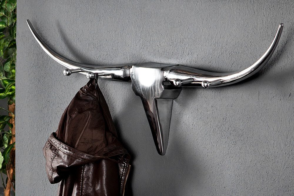 riess-ambiente Wandgarderobe BULL 100cm silber, Metall · Stierkopf · Modern Design · Garderobe · Wanddekoration