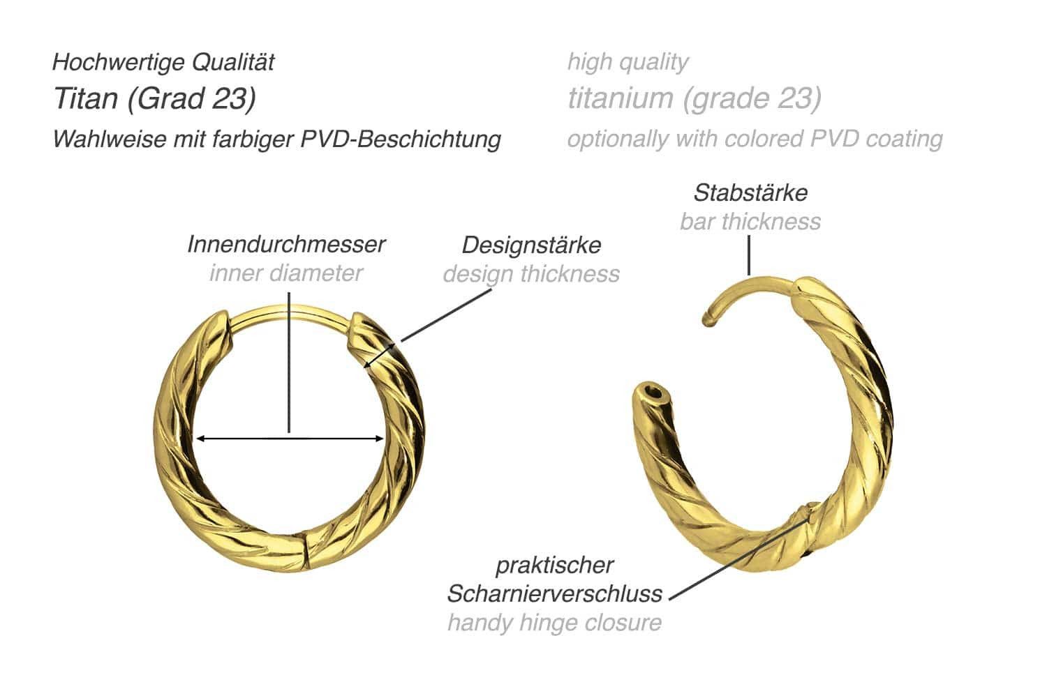 FILANGO Paar Creolen Titan Ohrclicker Creolen GEDREHT (Creolen, 1-tlg)