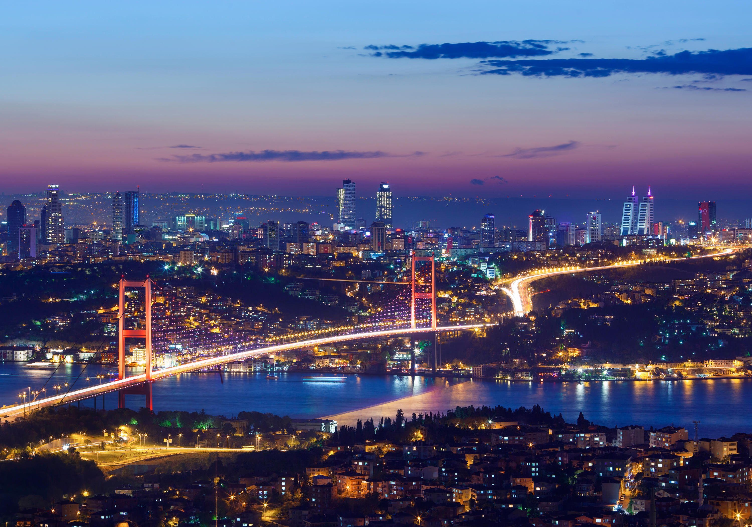 Nacht, bei matt, Vliestapete Istanbul glatt, wandmotiv24 Wandtapete, Fototapete Motivtapete,