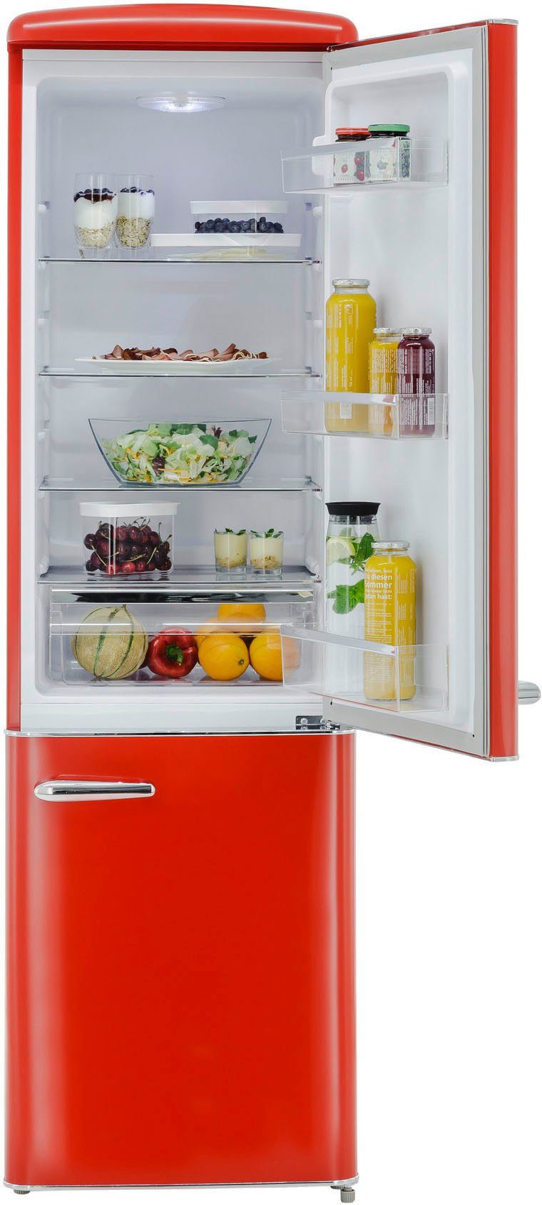 exquisit Kühl-/Gefrierkombination RKGC250-70-H-160E rot, 181 cm hoch, 55 cm breit, 244 L Volumen, 4 Sterne Gefrieren