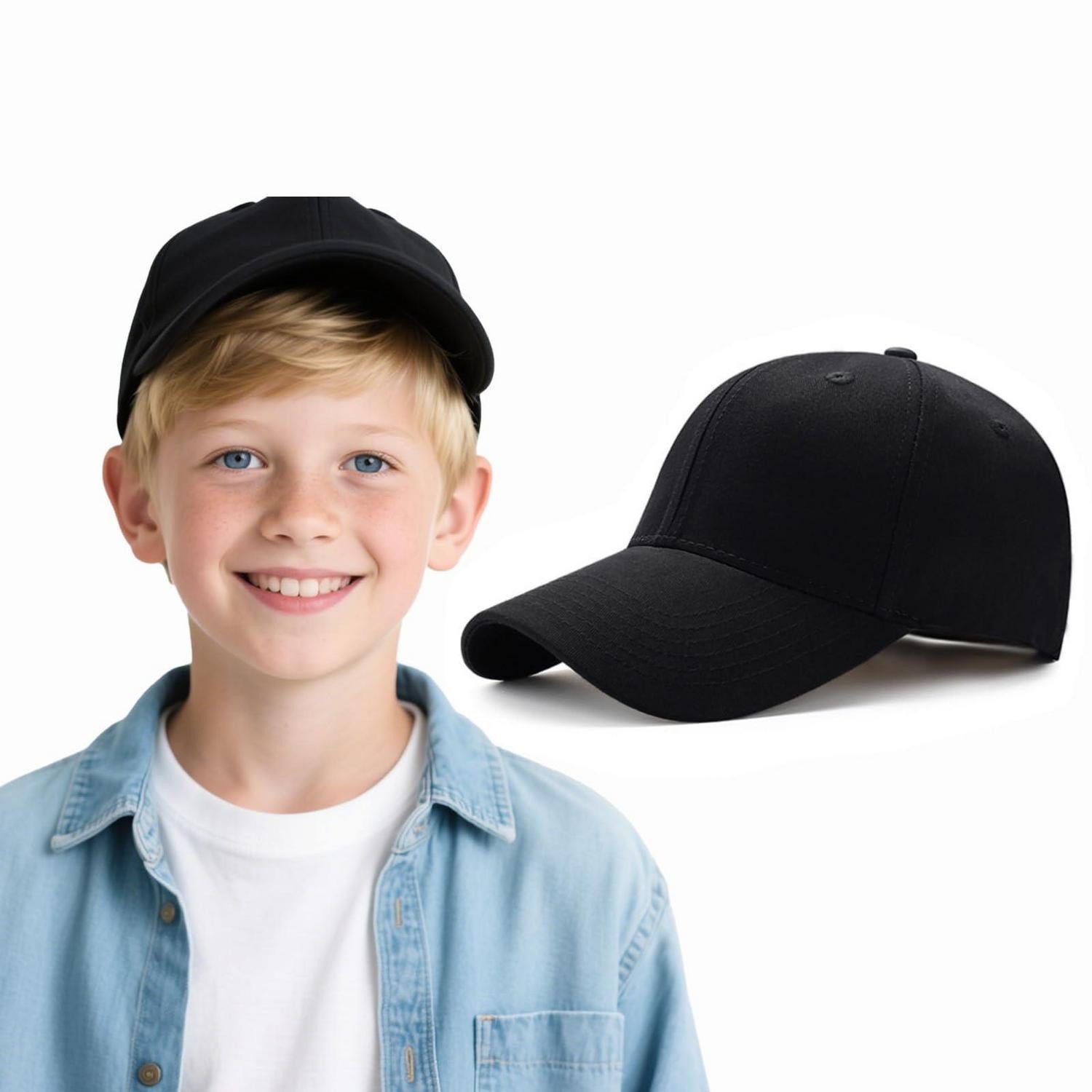 Baseball Cap Baseballkappe Kinder Baumwolle Verstellbar UV Einheitsgröße Schwarz
