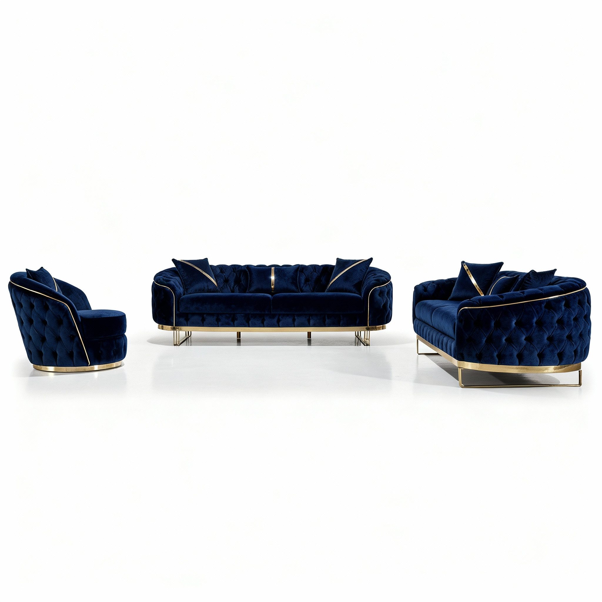 Palms-Store Sofa -Set MIRA mit Knopfheftung in 5 edlen Farbvarianten, 3-Sitzer + 3-Sitzer + Sessel