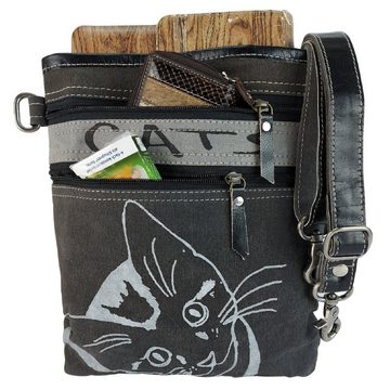 Sunsa Umhängetasche Nachltige Umhängetasche aus Canvas. Schwarze Crossbody Tasche mit Katzen Aufdruck.