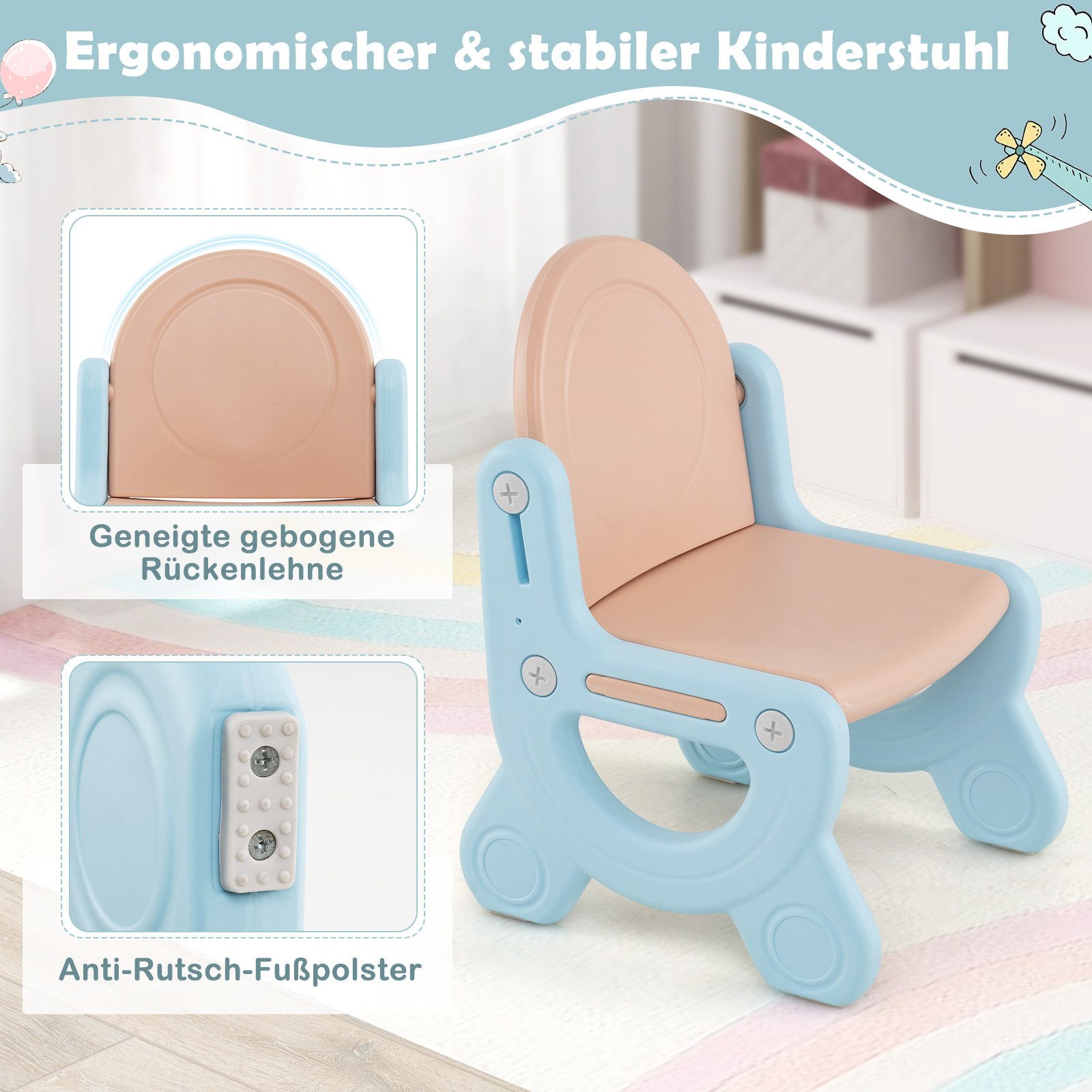 COSTWAY Standtafel, (2-tlg), Kinder-Staffelei mit Stuhl, höhenverstellbar