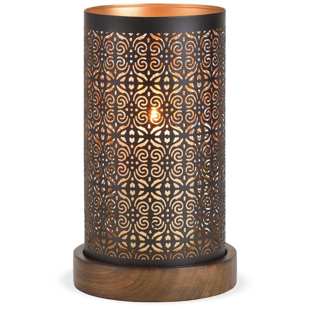 matches21 HOME & HOBBY Kerzenständer Windlicht Metall im orientalischen Design auf Holzsockel