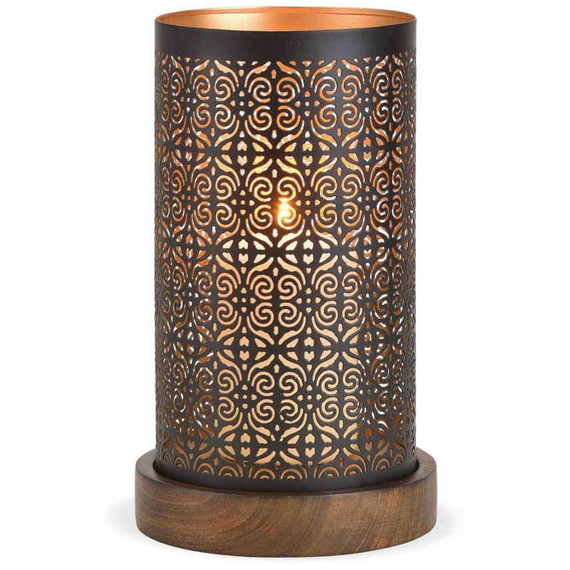 matches21 HOME & HOBBY Kerzenständer »Windlicht Metall im orientalischen Design auf Holzsockel«