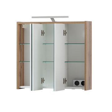 Lomadox Badmöbel-Set DERIO-80, (Spar-Set, 3-St), Waschbeckenunterschrank Spiegelschrank Unterschrank Eiche mit schwarz