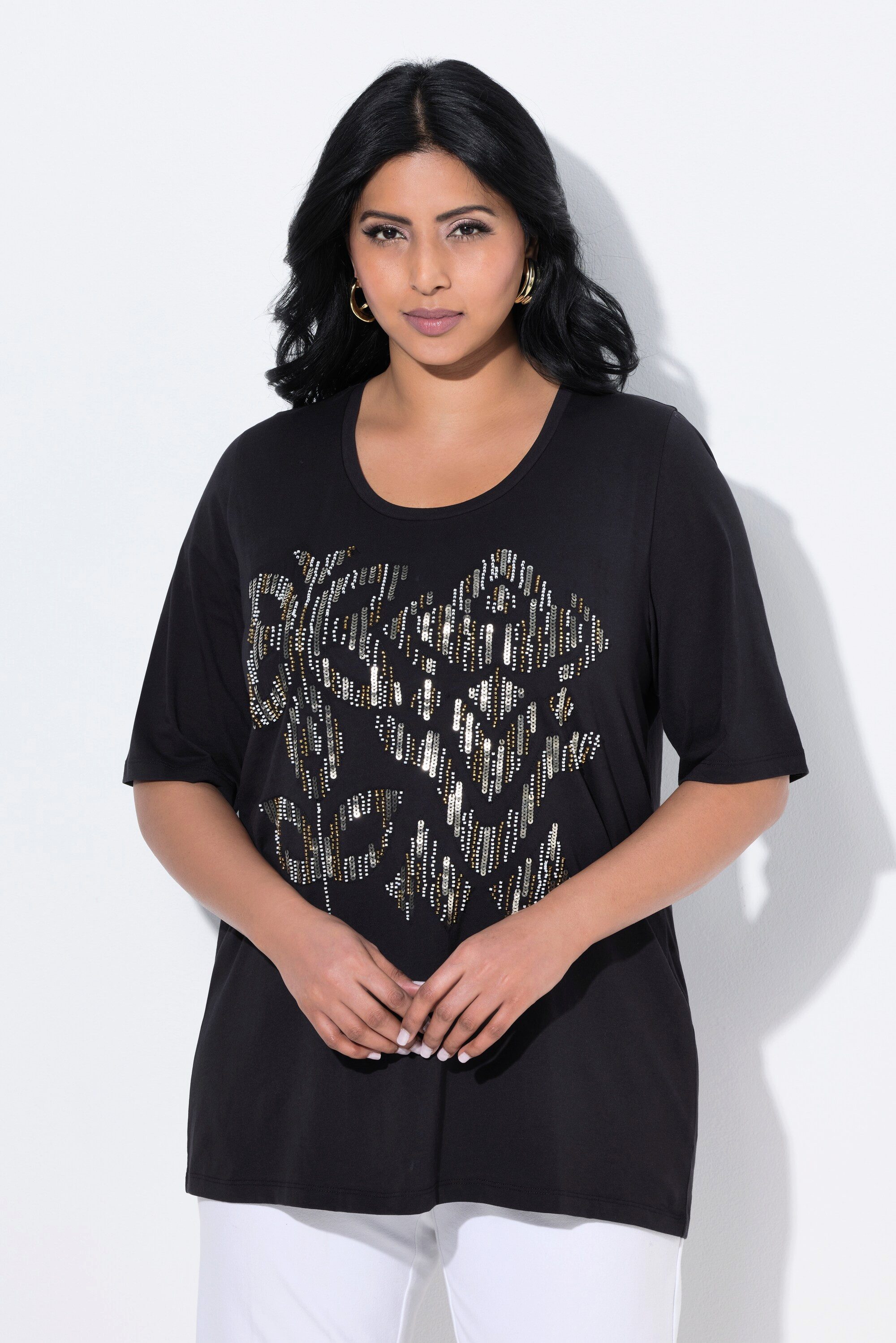 Ulla Popken T-Shirt T-Shirt Pailletten Classic günstig online kaufen