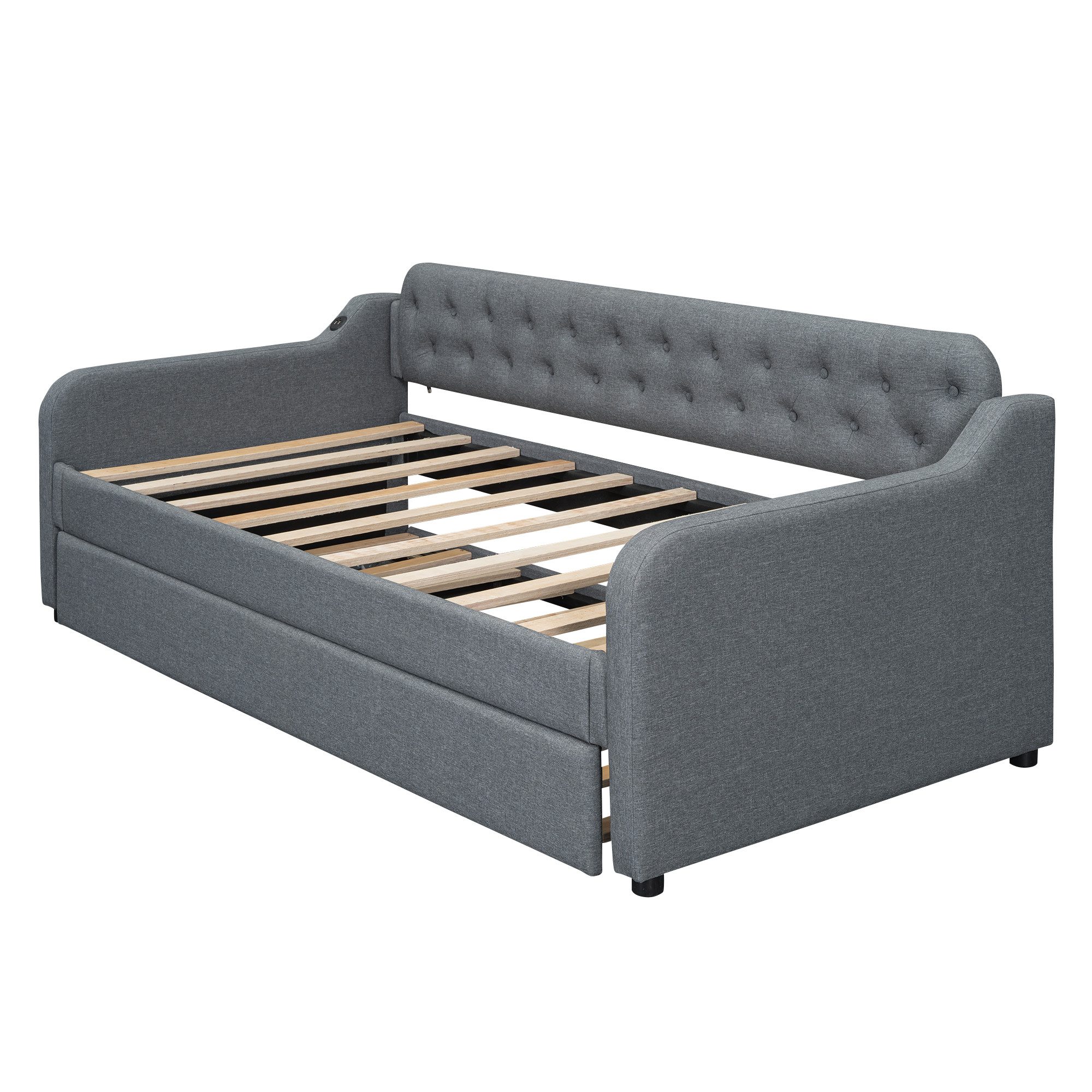 Odikalo Schlafsofa Polsterbett Tagesbett ausziehbares Rollbett USB beige/grau 90*200cm