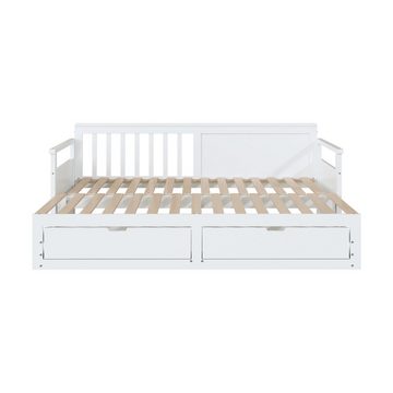 IDEASY Bettgestell Multifunktionales Zwei-in-Eins-Tagesbett mit Kiefernbett, Schubladen, weiß/grau, multifunktionales Schlafsofa, 90 x 190 und 90 x 190 cm