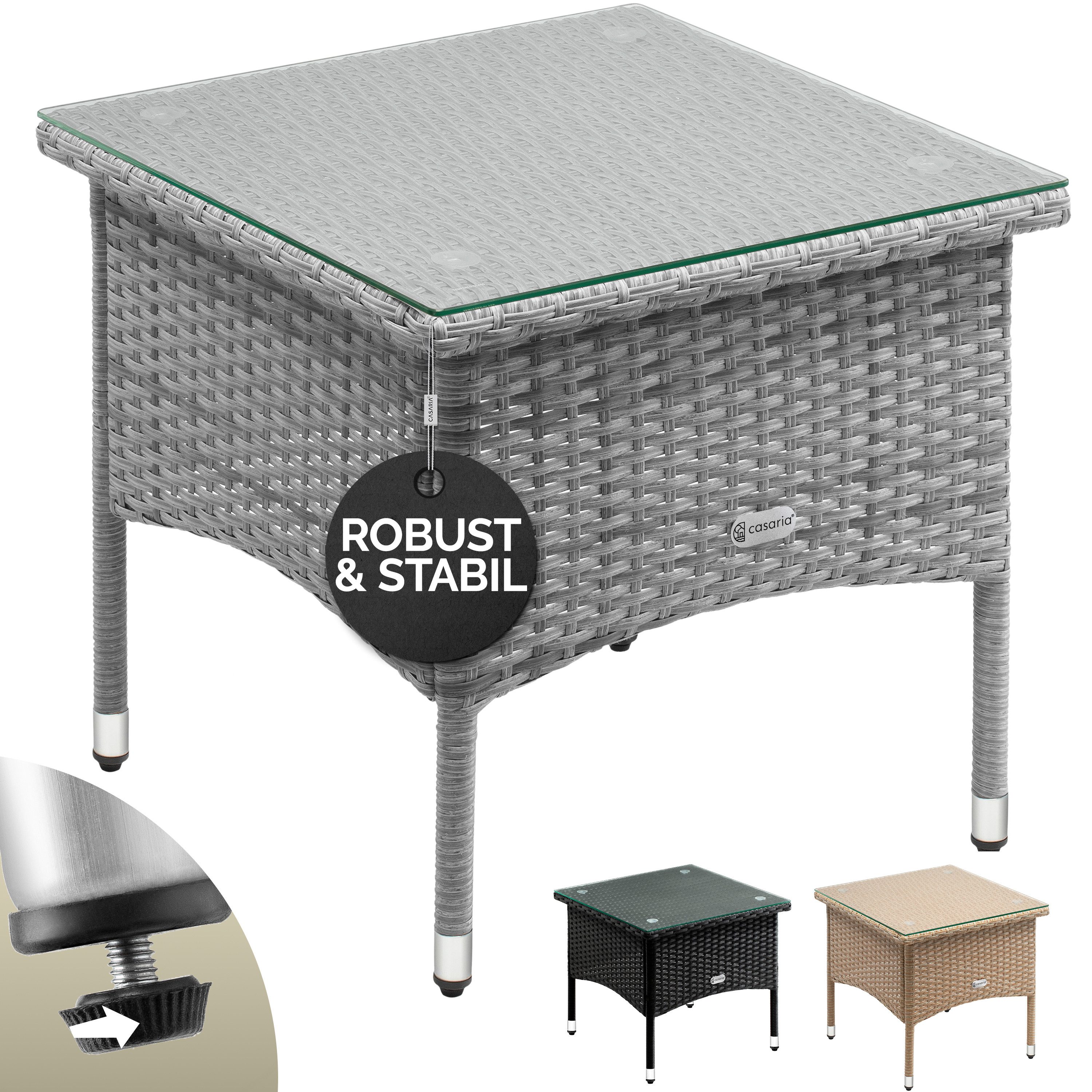 Casaria Beistelltisch, Polyrattan 50x50cm Wetterfest Höhenverstellbar 80kg günstig online kaufen