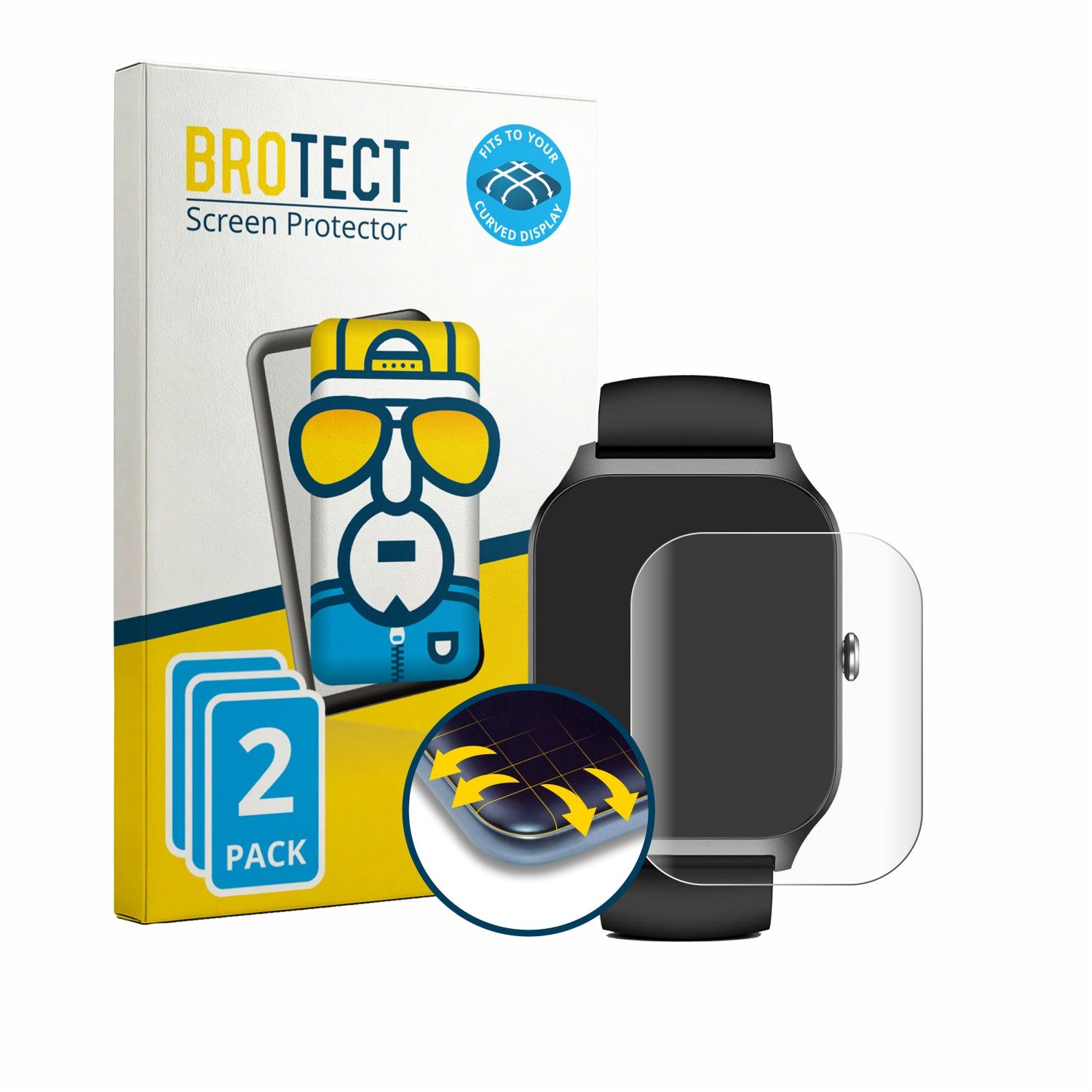 BROTECT Displayschutzfolie Fullscreen Schutzfolie für Kriutefy Smartwatch 1.83", 2 Stück, Displayschutz Folie Fullcover Klar Transparent