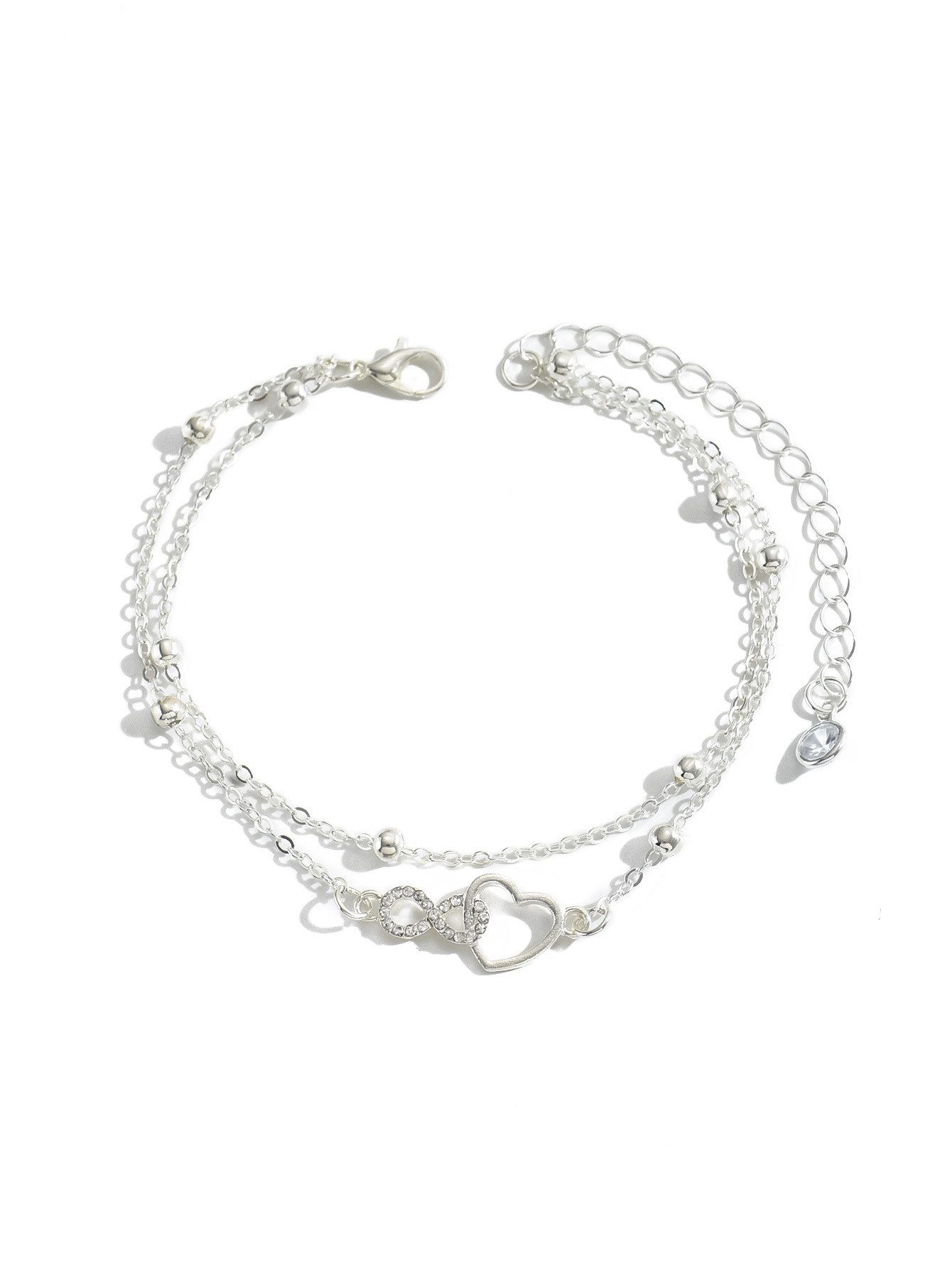 The Beauty House Fußkette mit Anhänger Doppeltes Fußkettchen Damen Silberfarbig mit Herz, – Zarte Anklette, Sommer Schmuck für Strand & Alltag