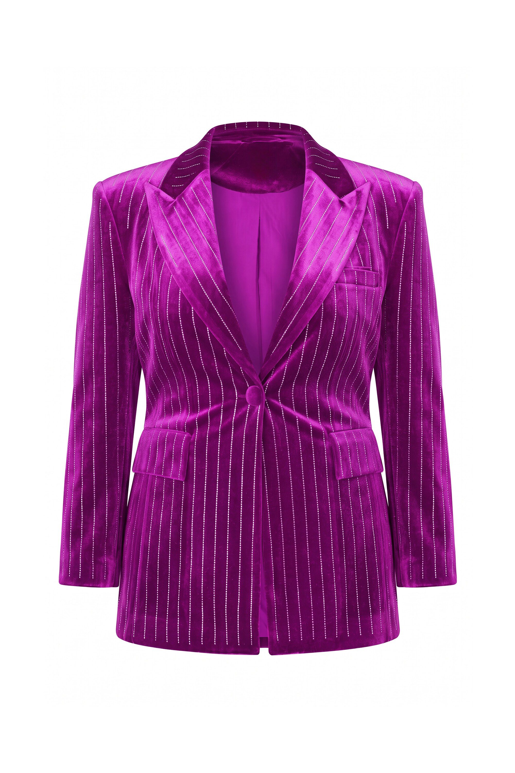 Ulla Popken Blusenblazer Samtblazer Tailored Fit Glitzersteinchen