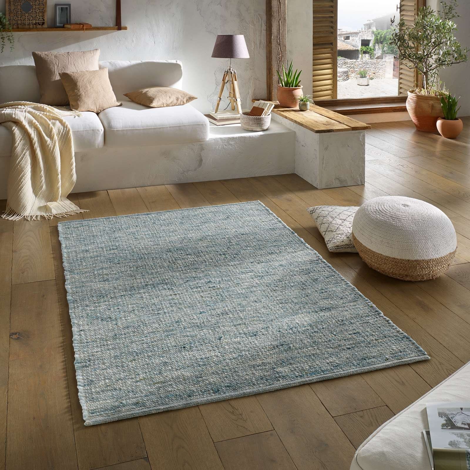 TaraCarpet Wollteppich TaraCarpet Handwebteppich Malmoe Fashion, rechteckig, Höhe: 10 mm, Handgewebter Teppich grün Wohnzimmer Schlafzimmer Esszimmer 070X240