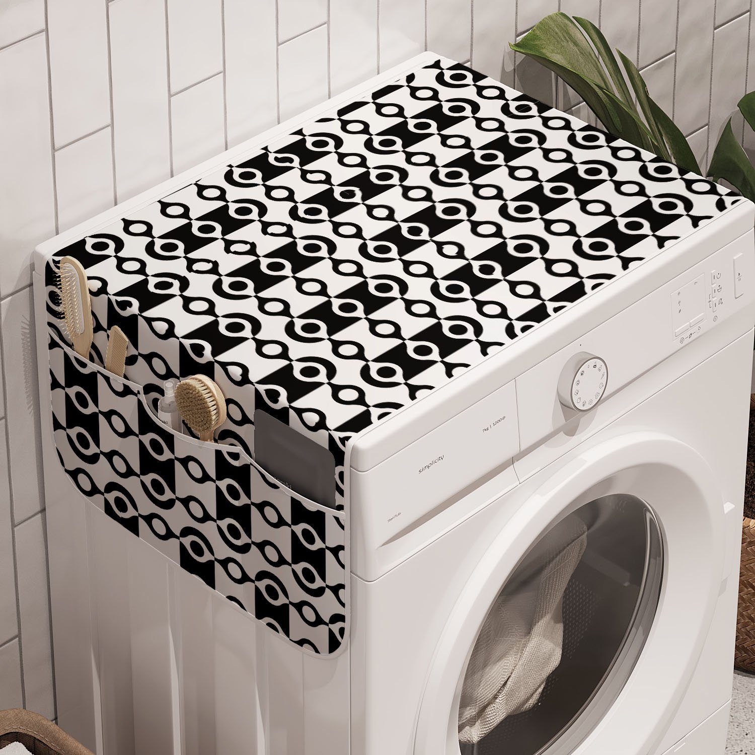 Abakuhaus Badorganizer Anti-Rutsch-Stoffabdeckung für Waschmaschine und Trockner, Abstrakt monochrome Stripes