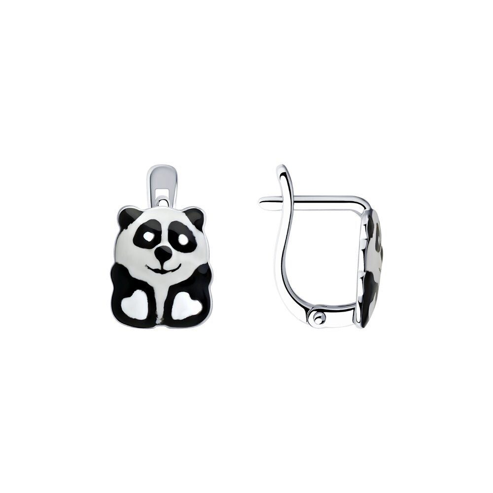 Zolotoy Paar Ohrhänger Ohrhänger Panda Emaille 94024297 Ohrringe Silber 925 (inkl. Schmuckbox), Silberschmuck für Kinder, Silberschmuck für Damen