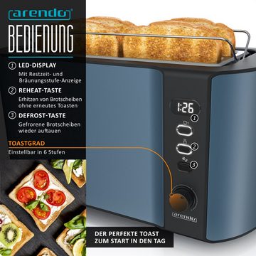 Arendo Frühstücks-Set (2-tlg), Edelstahl Wasserkocher 1,5l, 4-Scheiben Langschlitz Toaster, Blau Matt