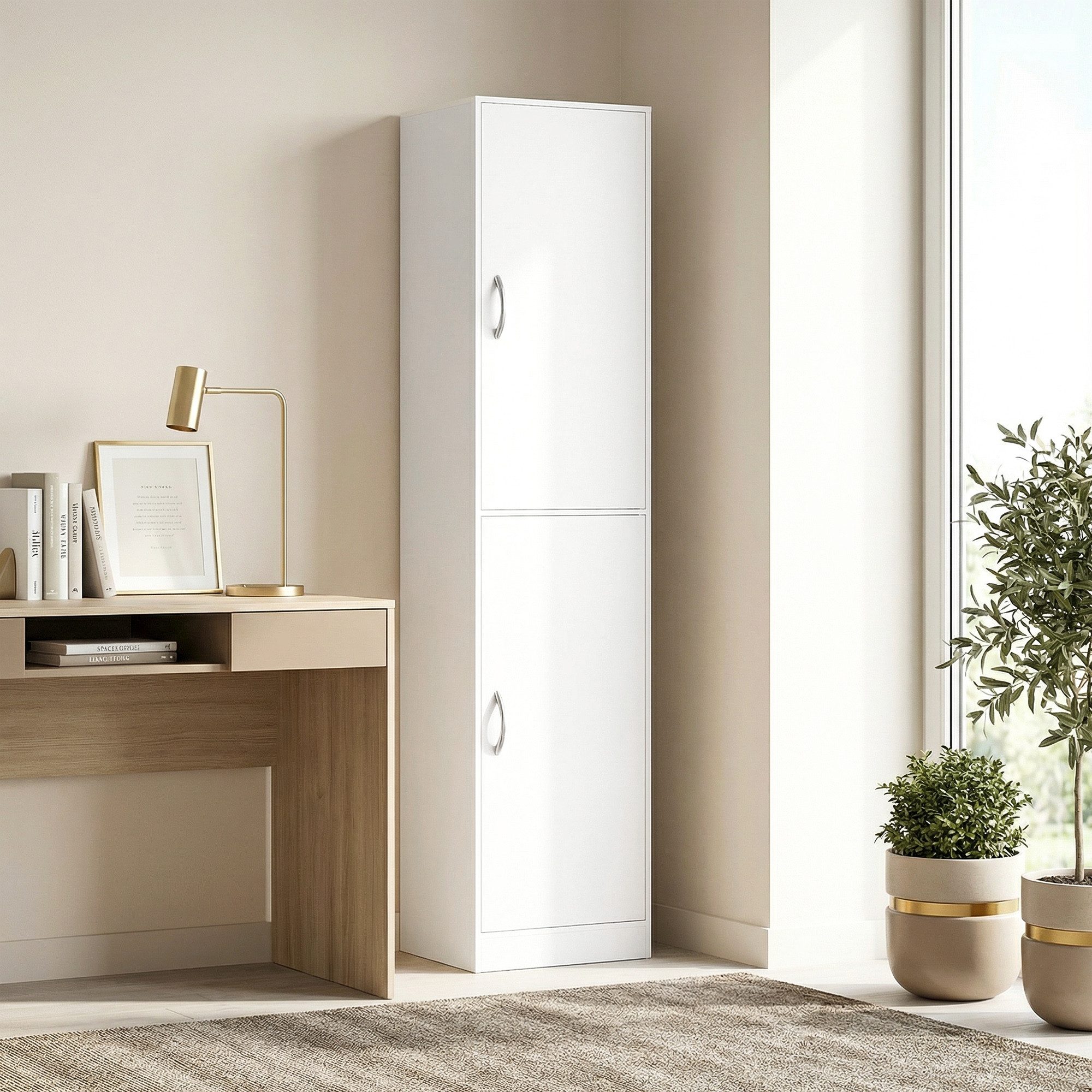 HOMCOM Bücherregal Bücherschrank, 5 Ebenen, 2 Türen, verstellbare Ablagen, Standregal 1-tlg., 40 x 35 x 180 cm für Büro, Wohnzimmer, Schlafzimmer, Weiß