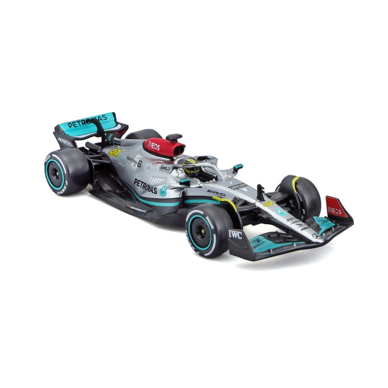 Bburago Modellauto Mercedes-AMG F1 W13 E Performance Hamilton #44, Maßstab 1:43, in Sammler-Acrylbox