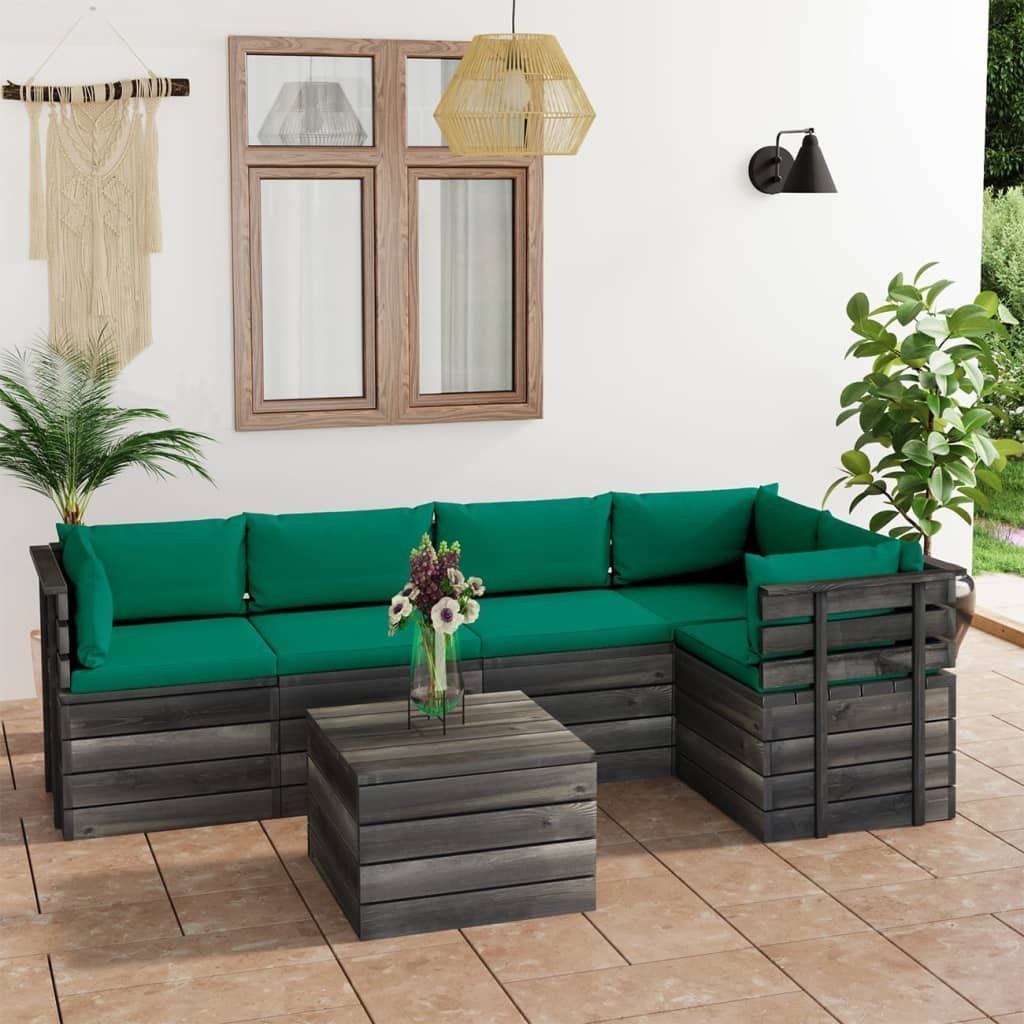 Kissen Gartenlounge-Set Grün mit aus Paletten vidaXL Garten-Sofagarnitur 6-tlg. Kiefernholz, (6-tlg)