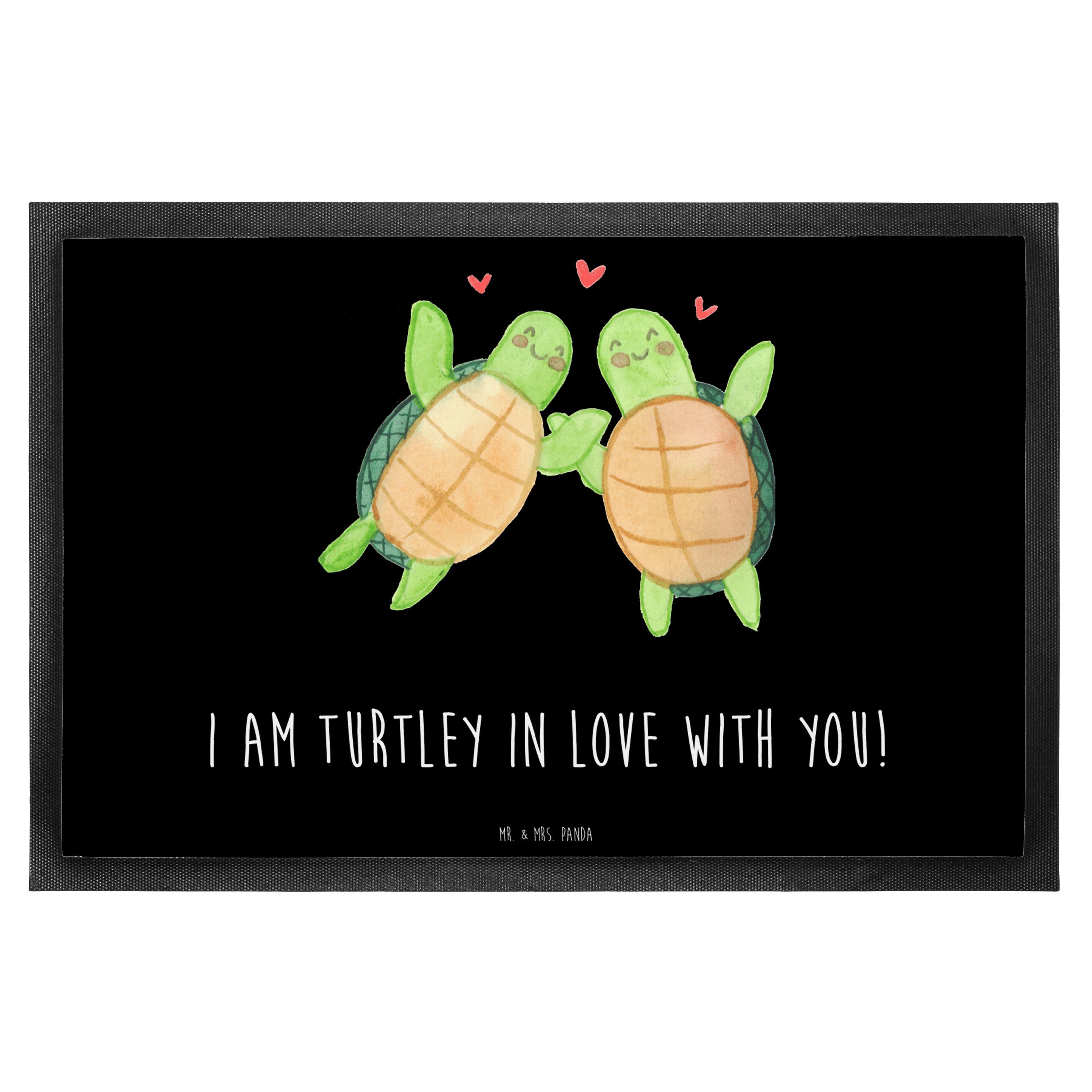 Fußmatte Schildkröten Paar - Schwarz - Geschenk, Verlobung, Geschenk für Partn, Mr. & Mrs. Panda, Höhe: 0.6 mm
