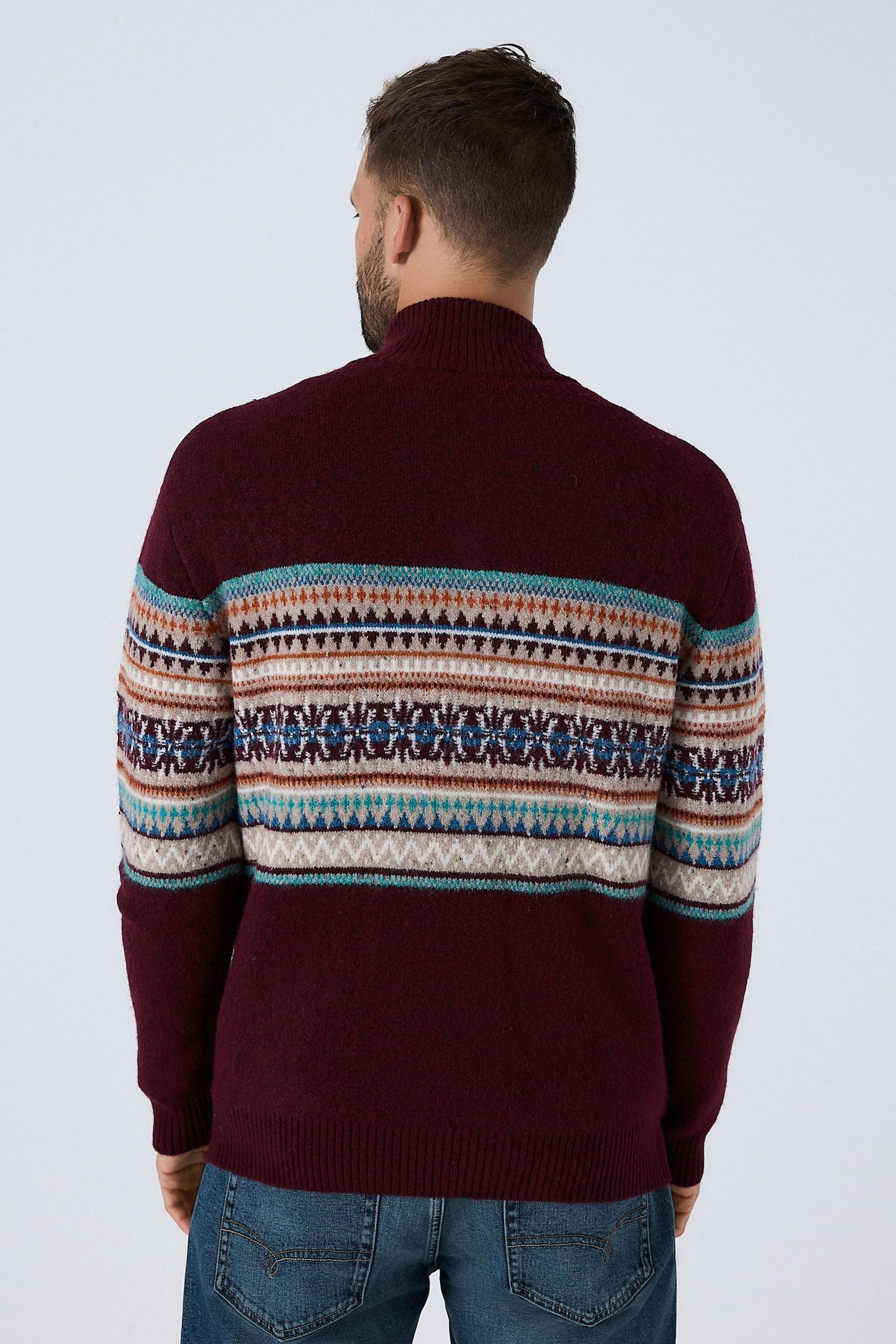 Next Norwegerpullover Regular Fit Troyer, Fairisle-Muster + Blockfarben (1-tlg)