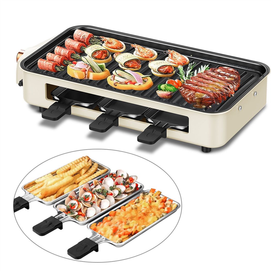 CkeyiN Tischgrill Doppellagiger Elektro-Tischgrill, Grillrost, mit 3 kleine Grillpfannen, 1500,00 W, mit antihaftbeschichtete Bratpfannen für rauchfreier Grill