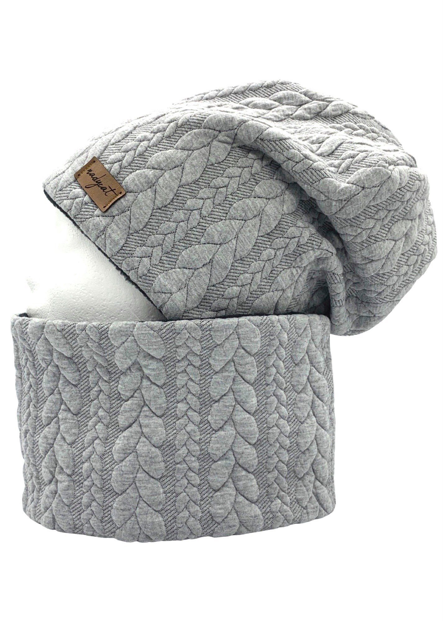 nadycat Beanie ZOPF & STYLE hellgrau (2-St., Beanie mit passendem Loop) handgefertigt aus der Lausitz