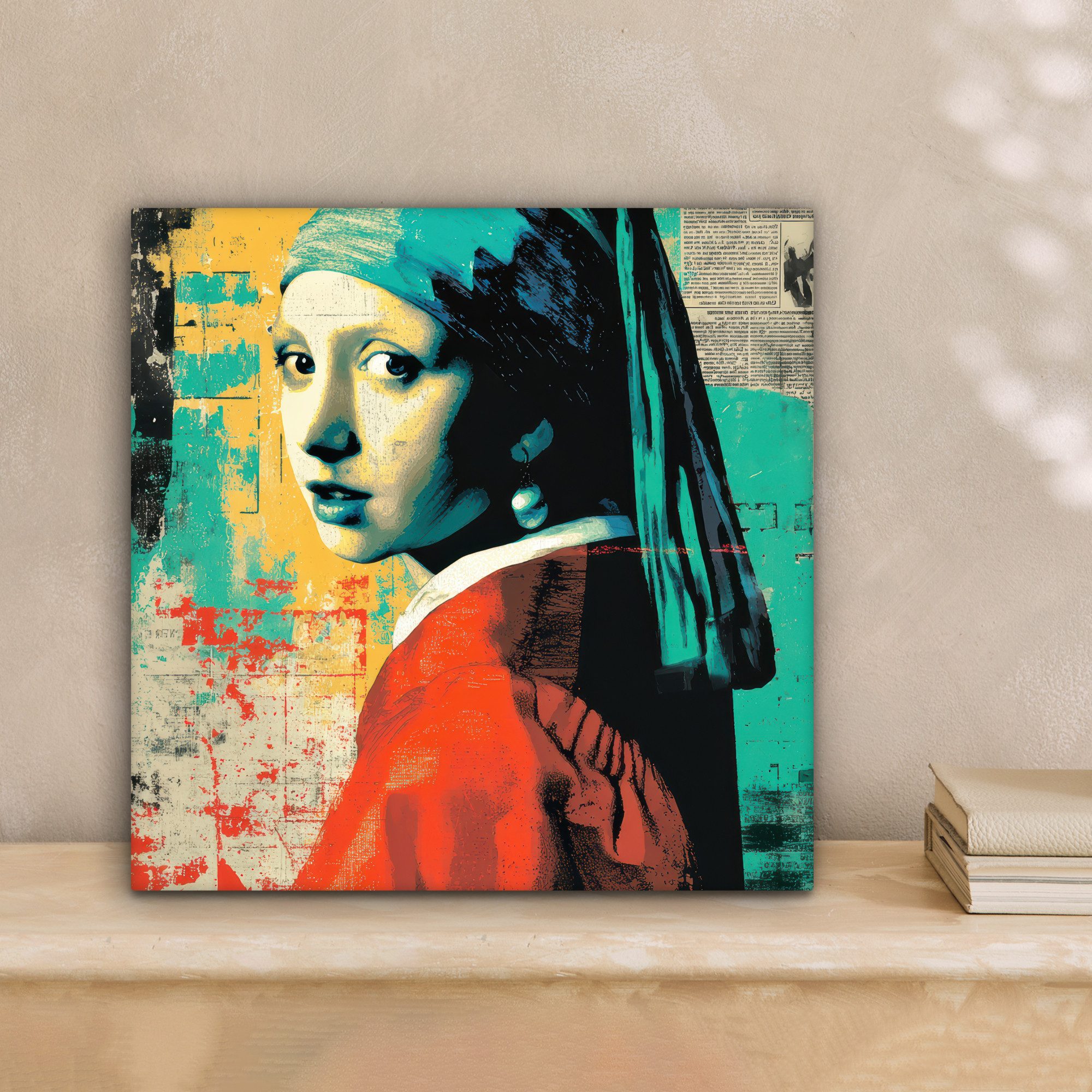 OneMillionCanvasses® Leinwandbild Klassisch - Perlenohrring - Street Art Stil - Farbenfroh, Fotodruck (1 St), Wandbild, Deko Schlafzimmer Wohnzimmer Flur 20x20 cm