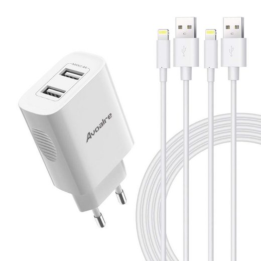Elegear »2er 2M iPhone Ladekabel mit Netzteil, 2 Port USB Ladegerät 12W ...