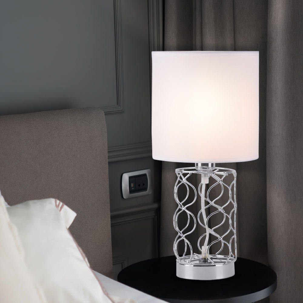 etc-shop LED Tischleuchte, Leuchtmittel inklusive, Warmweiß, Tischleuchte Modern Nachttischleuchte Textilschirm weiß Tischlampe Silber